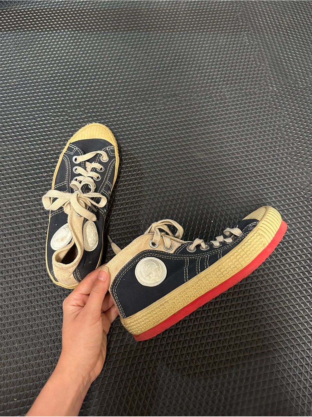Vintage DIESEL Canvas High-Top Sneakers in Black & Tan with Red Sole